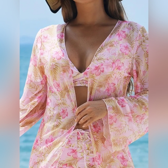 2/$50 NEW Floral Butterly Pastel Pink 2 Piece Swim Suit With Cover-Up(#1,315) - Picture 3 of 9
